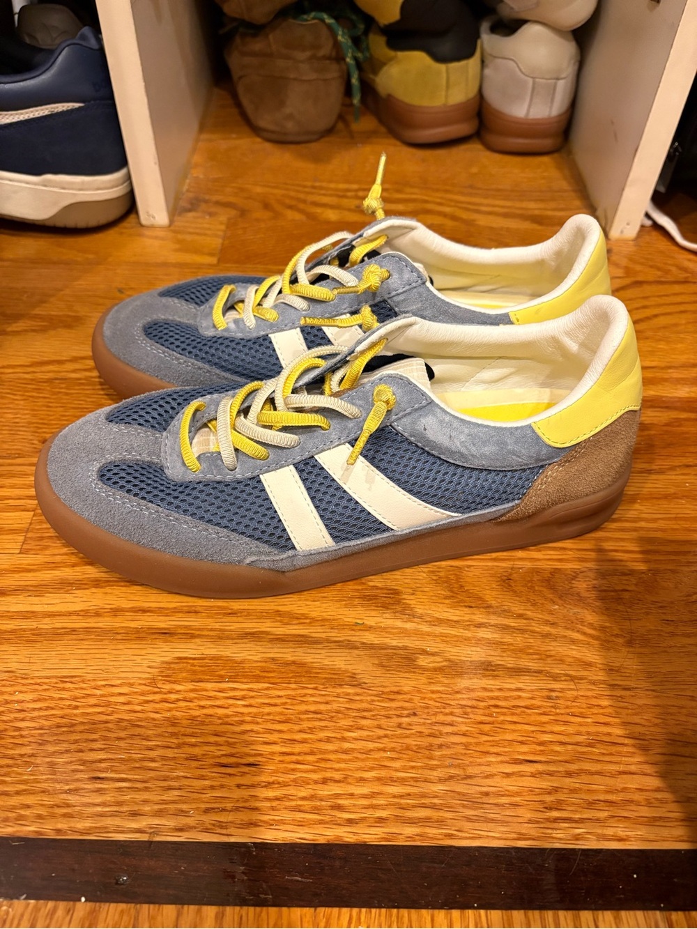 Steve Madden VERDICT Blue Suede & Mesh Sneakers with Yellow Accents